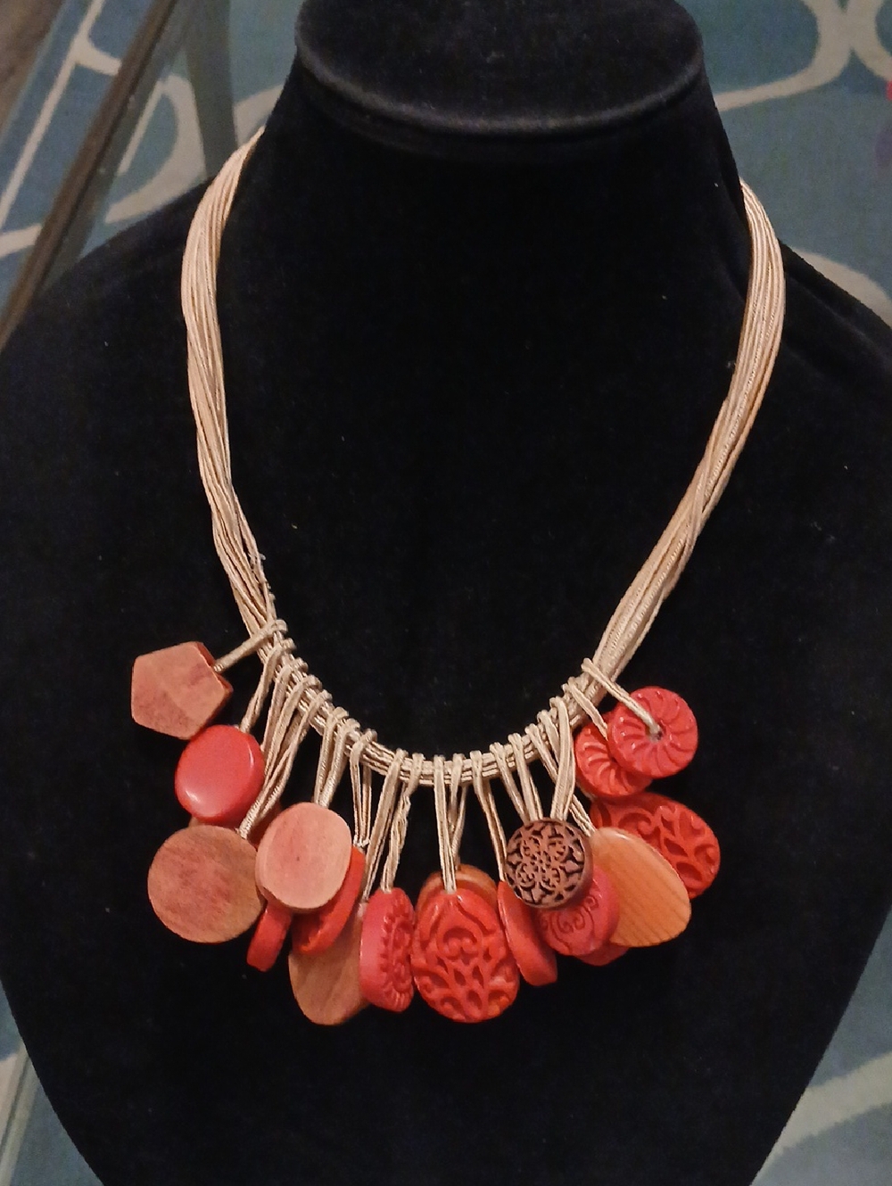 Chico's Red Multi-Charm Statement Necklace